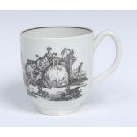 A Worcester L'Amour pattern coffee cup, ribbed handle, after an engraving by Robert Hancock,