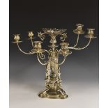 A Victorian Grecian Revival silver six-light candelabrum centrepiece, campana sconces,