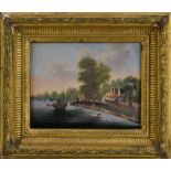 Dutch School (18th century) Riverscape oil on metal panel, 13cm x 16.