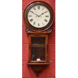 A Victorian mahogany drop case wall dial, 29cm white dial, Roman dial, twin winding holes,