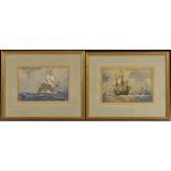 Gregory Robinson (1876 - 1967) A pair, English Man of War and Spanish Galleon signed, watercolour,