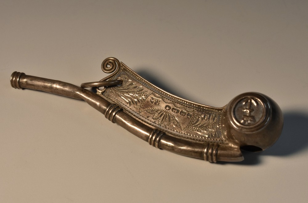 A Victorian silver Bosun's whistle.