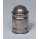 An early 19th century silver barrel shaped nutmeg grater, 3.