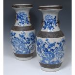 A pair of Chinese crackle glaze stoneware baluster vases,