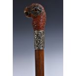 A late Victorian novelty silver-mounted softwood and malacca walking stick,