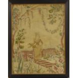 A 19th century tapestry section, worked in coloured wools with a lady of title,