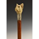 A 19th century novelty silver-mounted ivory and malacca walking stick,