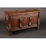 A '17th century' oak three-panel blanket chest,