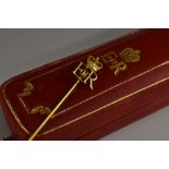 Cartier - a 1953 Queen Elizabeth II 18ct gold coronation stick pin, unmarked, tests as 18ct gold,