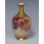 A Royal Worcester ovoid vase, painted by Kitty Blake, with autumnal leaves and berries, 11.