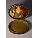 A George II tortoiseshell oval snuff box, moulded hinged cover with a skirted frieze,