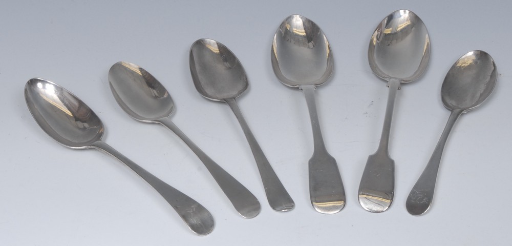 A George II Old English pattern table spoon, London 1735; others,