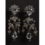 A pair of aquamarine and diamond drop earrings,