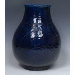 A Chinese monochrome baluster vase, in blue,