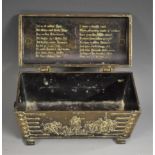 A Danish Gothic Revival dark patinated table casket, by Edward Aagaard, as a strong box,