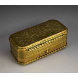 A 19th century Malay brass canted rectangular betel box,