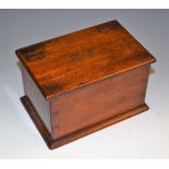 A 19th century mahogany rectangular tobacco box, hinged cover with brass pinwork initials KC,