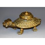 A 19th century bronze inkwell, cast as a Chinese turtle, hinged cover, 17cm wide, c.