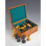 A boxwood and ebonised Staunton pattern chess set, the Kings 9cm high,