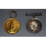 Medals, WW1, pair, British War and Victory Medals, named to Pte 2 A H Worthington, RAF,