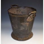 A George III toleware bucket, gilt line borders, leafy loop handles, skirted base, 34cm high, c.