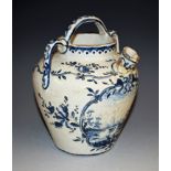 A Delft wet drug jar, painted in tones of blue with a harbour landscape,