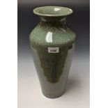 A large Chinese crackle glazed celadon ovoid vase, flared rim above a band of gilt scrolls,