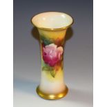 A Royal Worcester trumpet shaped spill vase, painted in Hadley style by Millie Hunt, signed,