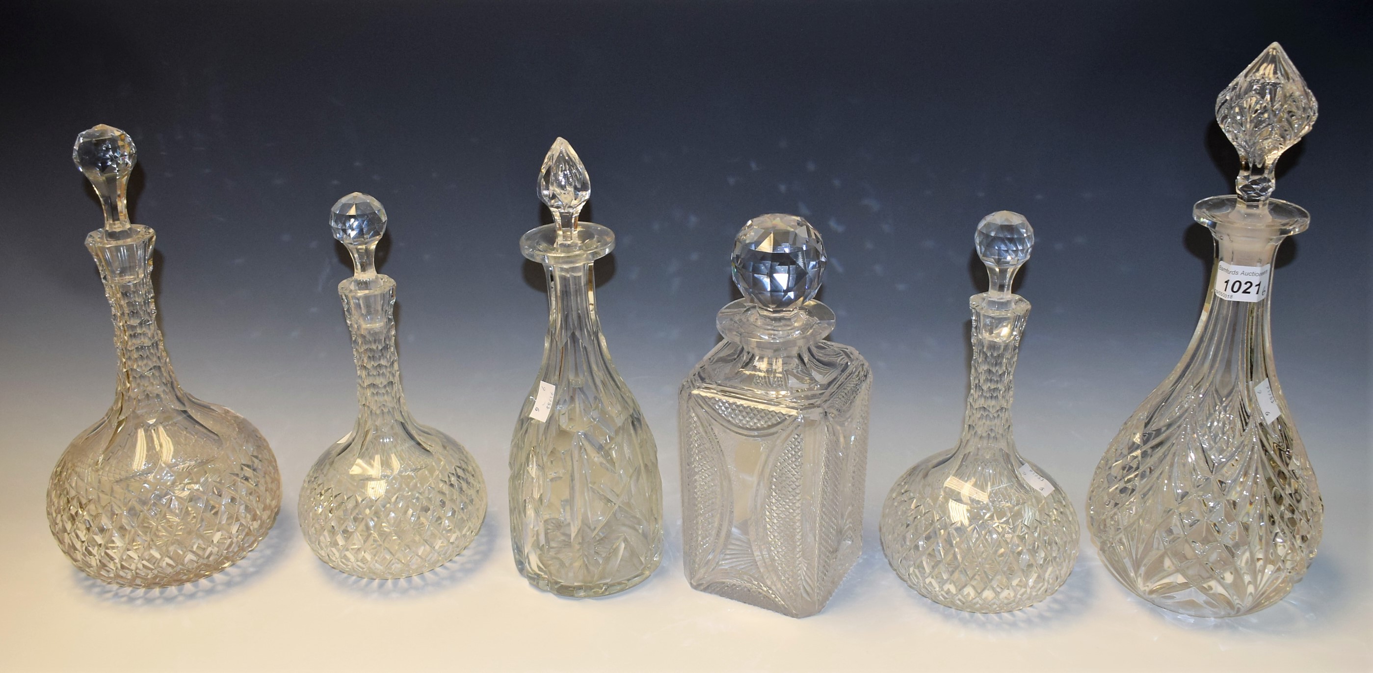 Glassware - a pair of early 20th century cut glass globular decanters; others,
