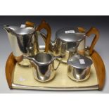 A Picquot Ware four-piece tea set with matching tray