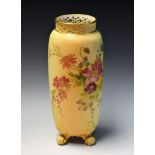 A Royal Worcester ovoid vase, printed and painted with spring flowers on a blush ivory ground,