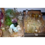 Glassware - cut glass decanters; press moulded claret jug; drinking glasses; carafes; vases;