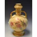 A Royal Worcester Persian Inspired two-handled ovoid vase, printed and painted with wild flowers,