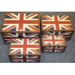 A set of contemporary graduating set of storage boxes, printed with the Union Jack,