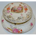 A Sevres porcelain powder bowl and cover, painted with summer flowers and a classical scene ,