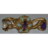 Rings - an amethyst and opaline stone cluster ring,