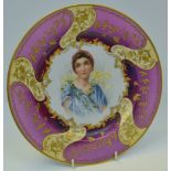 A continental cabinet plate painted with a young Maiden to centre,