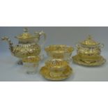 A Coalport part tea service comprising of teapot, sucrier, bowl, cup & saucer, Adelarde shape c.