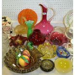 Coloured Glassware - a millie fiore ashtray; Whitefriars ashtray; ruby glass ovoid vase;