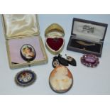 Jewellery - a cameo brooch; a micromosaic brooch; a silver Kukri brooch;