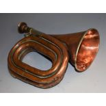 A Ward & Sons Liverpool copper four turn bugle, brass mouth piece, 18.
