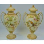 A pair of Crown Ducal blush ivory mantel vases.
