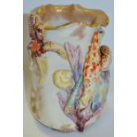 A Worcester type blush ivory impressed ovoid vase, gilt wavy edge,