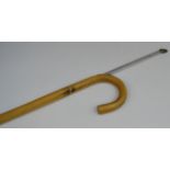 An early to mid-20th century gentleman's novelty horse measuring walking cane, curved handle,