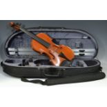 A 20th century Turin School violin, 37cm two piece back, orange red colour,.