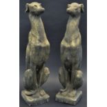 A pair of West Country composite sandstone garden models, of seated greyhounds,