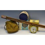 A Victorian four section Fly fishing rod; a Hardy Bros reel pouch;