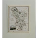 A 19th century map of Derbyshire, hand tinted, vignette of St.