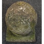 A 19th century sandstone sphere pier finial, square base,
