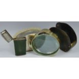 A large early 20th century E.P.N.S. magnifying glass, horn cover, 10.5cm diam, c.